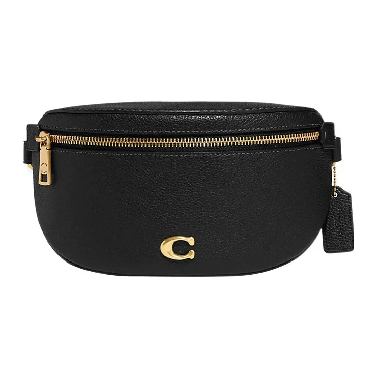 COACH Pebbled Leather One Shoulder Crossbody Fanny Pack Mini Women's Black