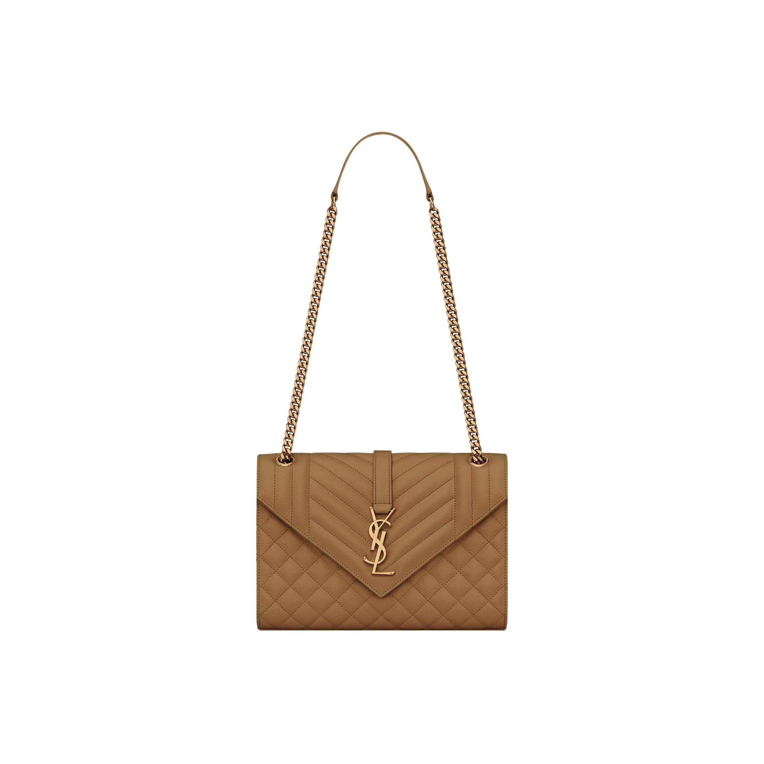 SAINT LAURENT Leather Envelope Bag, Portable Crossbody Bag, Shoulder Bag Women's Yellow