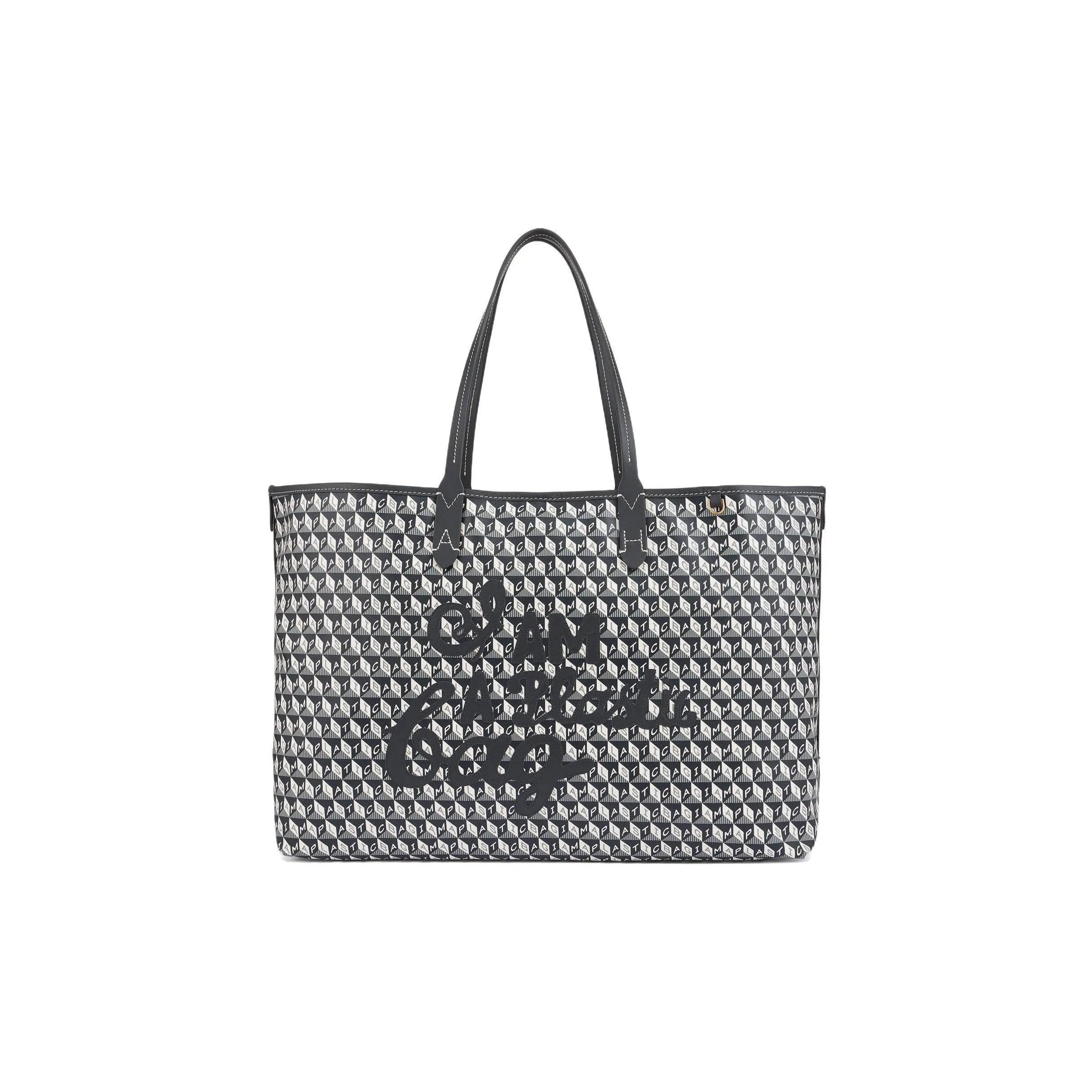 Anya Hindmarch Canvas With Leather Tote Bag, Shopping Bag, Shoulder Bag, Handbag Women's Charcoal