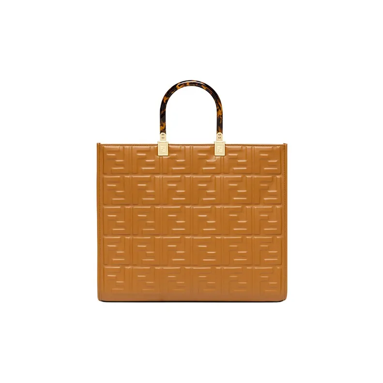FENDI Sunshine Calfskin Tote Bag, Shopping Bag, Shoulder Bag, Crossbody Bag, Handbag Medium Size Women's Brown