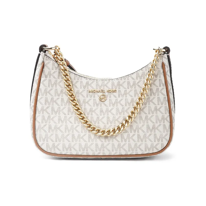 MICHAEL KORS Jet Set Charm Canvas With Leather Glass Bag, Handbag, Glass Bag Women's Vanilla White