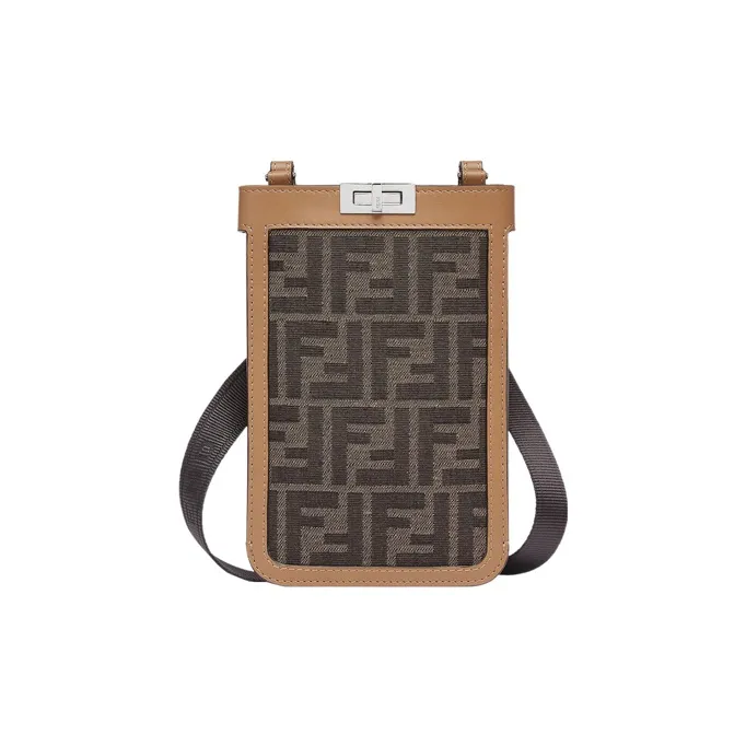 FENDI Peekaboo Cotton Cell Phone Pouch Tubas Men's Brown