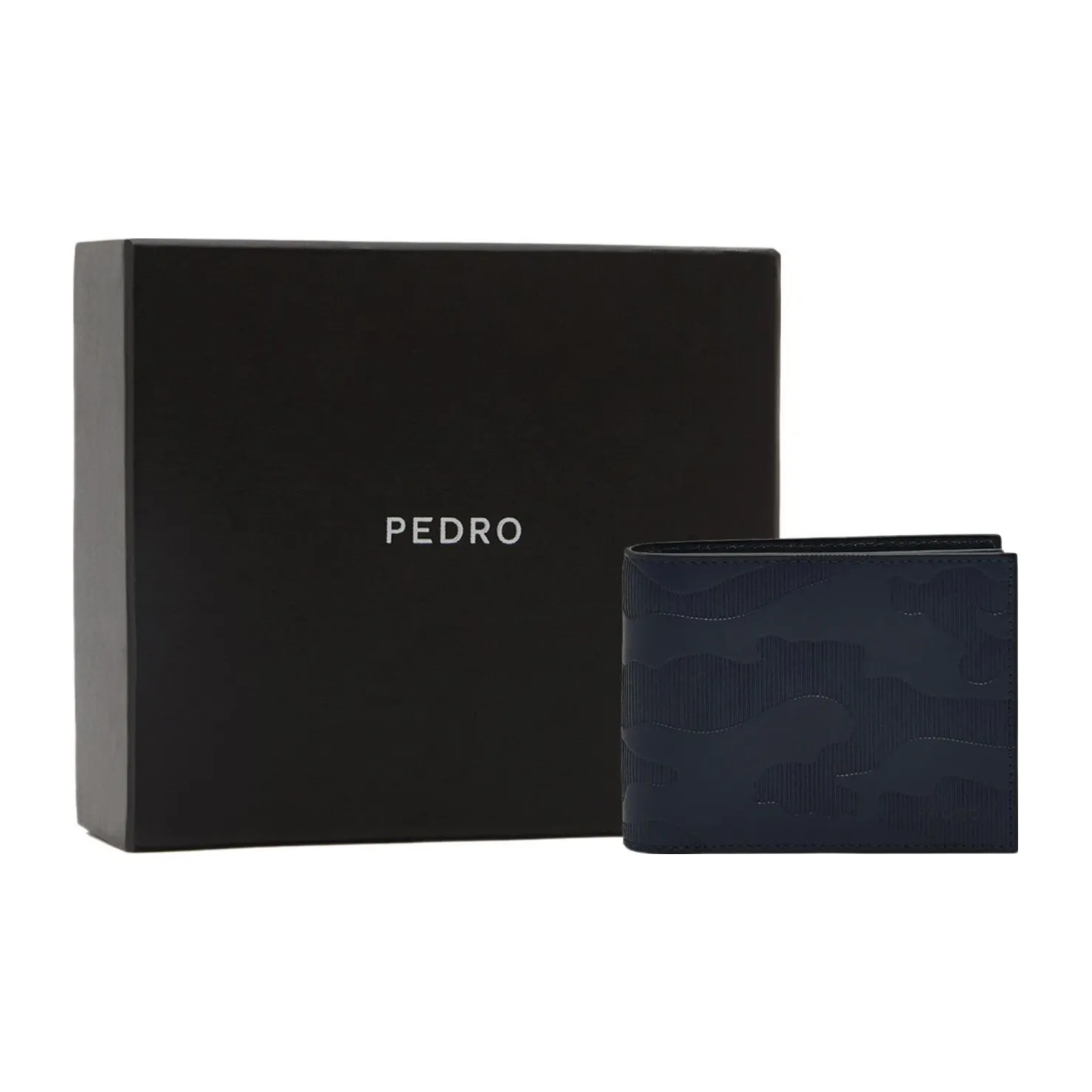 PEDRO Calfskin Textile Card Holder Wallet Men's Black/Umber