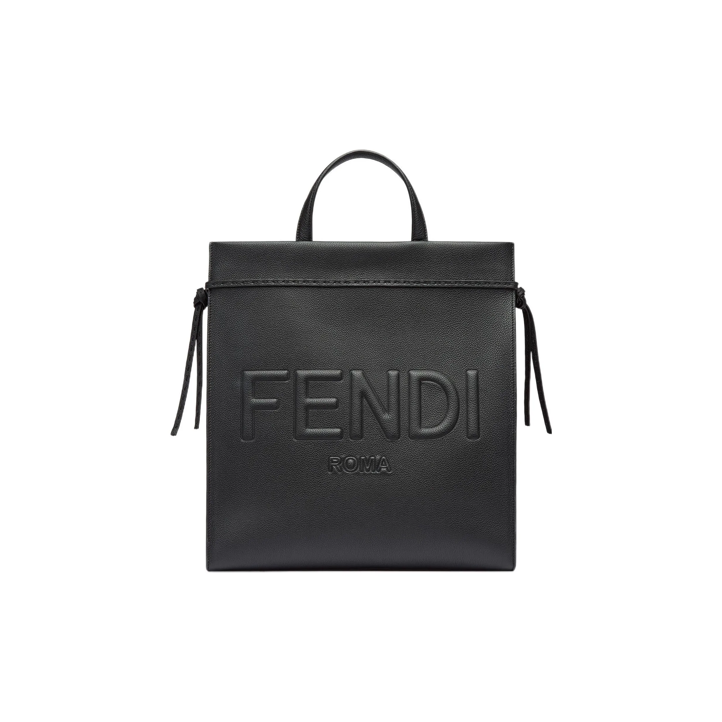 FENDI ROMA Calfskin Shoulder Bag, Crossbody Bag, Handbag Medium Size Men's Black