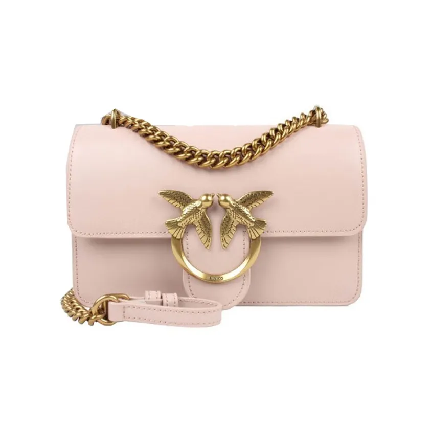 PINKO Cow Leather Shoulder Bag, Crossbody Bag Women's Pink