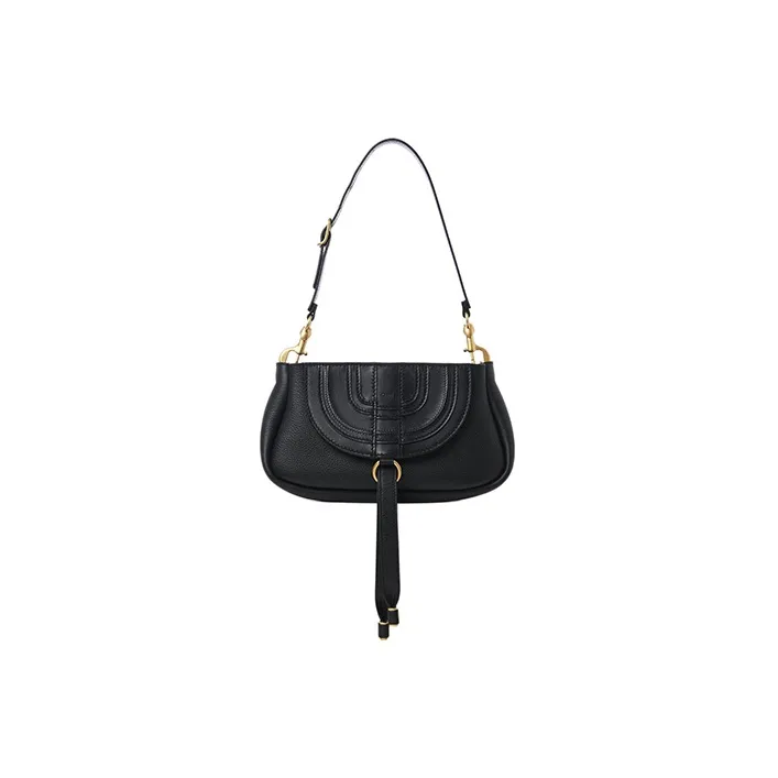 Chloe Marcie Grained Calfskin One Shoulder Portable Clutch Small Size Women's Black