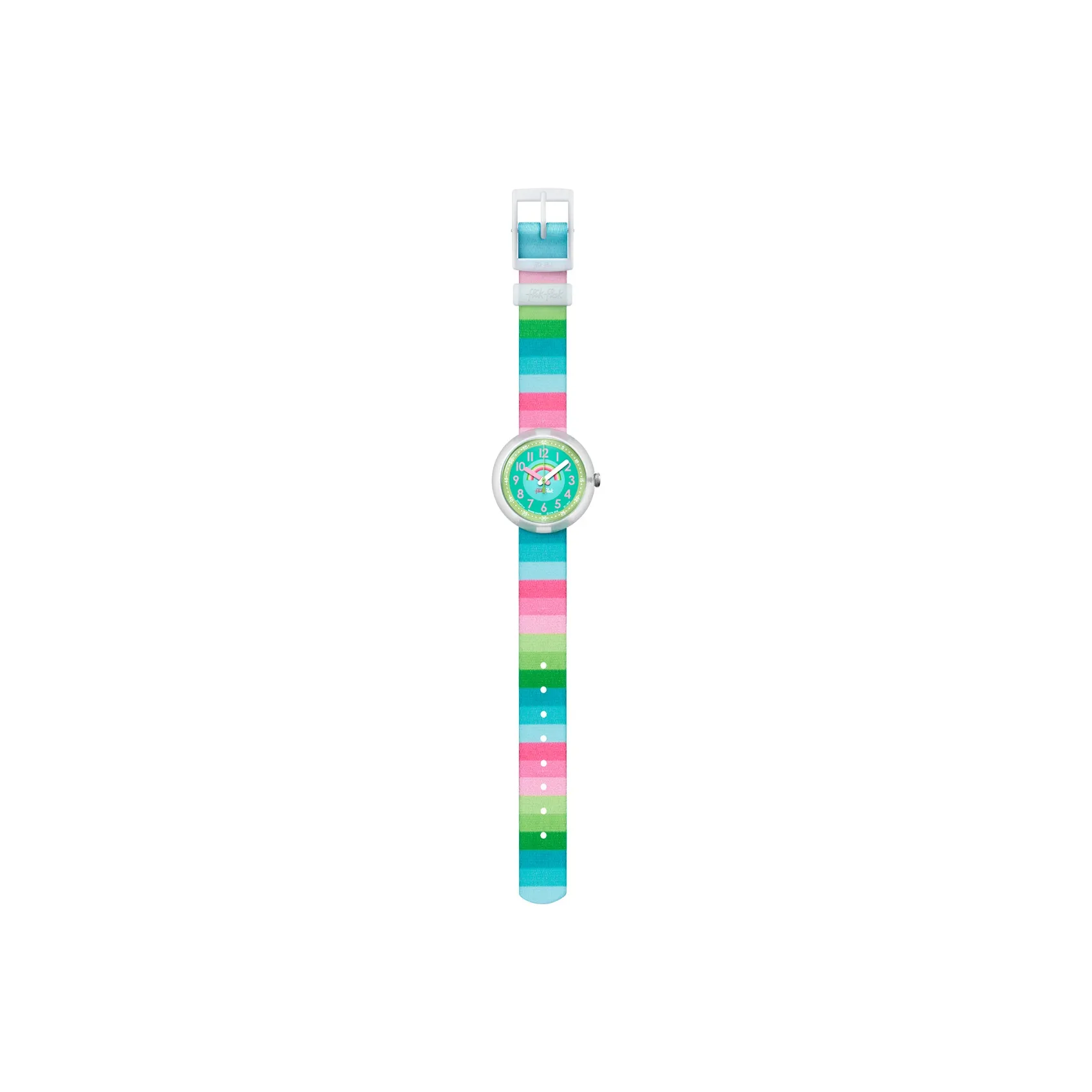 SWATCH Flik Flak Feifei Series Кварцевый механизм Детские часы 31,85 мм Зеленый циферблат Пластиковый корпус Часы Силиконовый ремешок