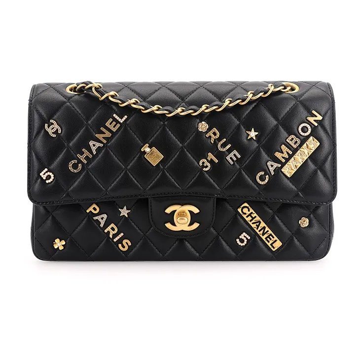 CHANEL Classic Flap CF Lambskin Badge Bag, Shoulder Bag, Crossbody Bag Women's Black