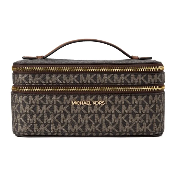 MICHAEL KORS Jet Set Travel Artificial Leather Zip Bag Box Handbag Tubas Women's Dark Brown/Gold