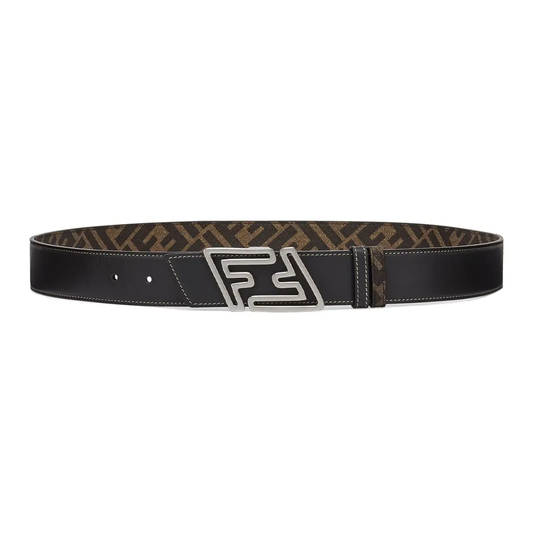 FENDI Leather Belts Men's Black Width 3.5cm