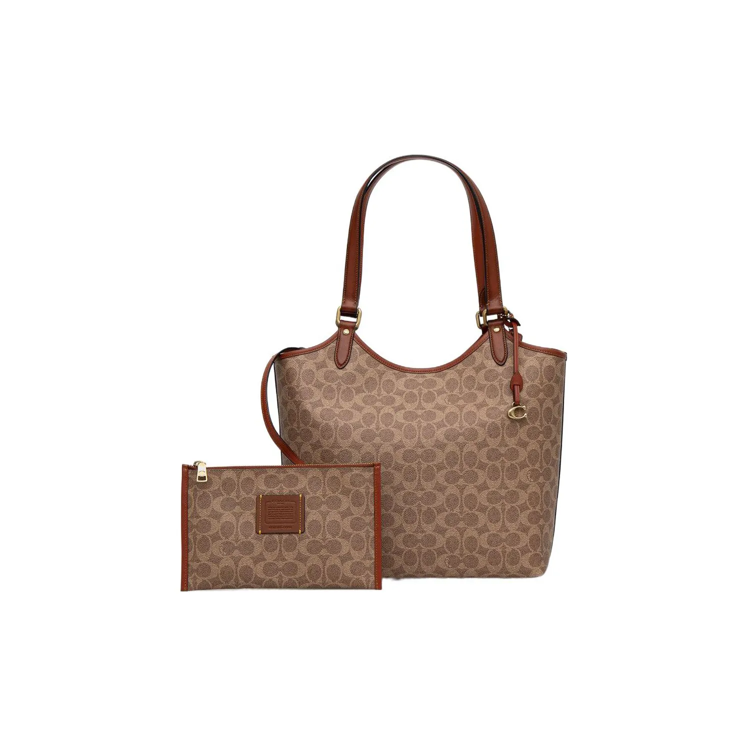 COACH Day Canvas With Calfskin Combo Bag, Tote Bag, Shopping Bag, Handbag, Shoulder bag torba Tubas Women's Brown