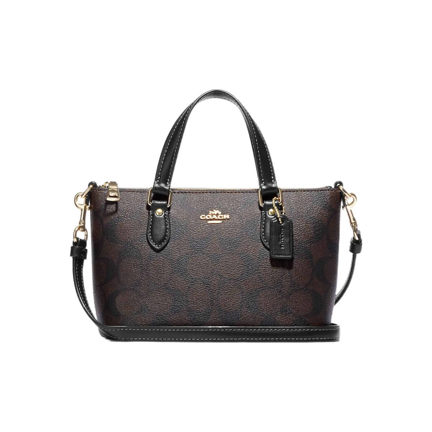 COACH Gallery Canvas With Leather Handbag Shoulder Bag Crossbody Bag Mini Women's Tan