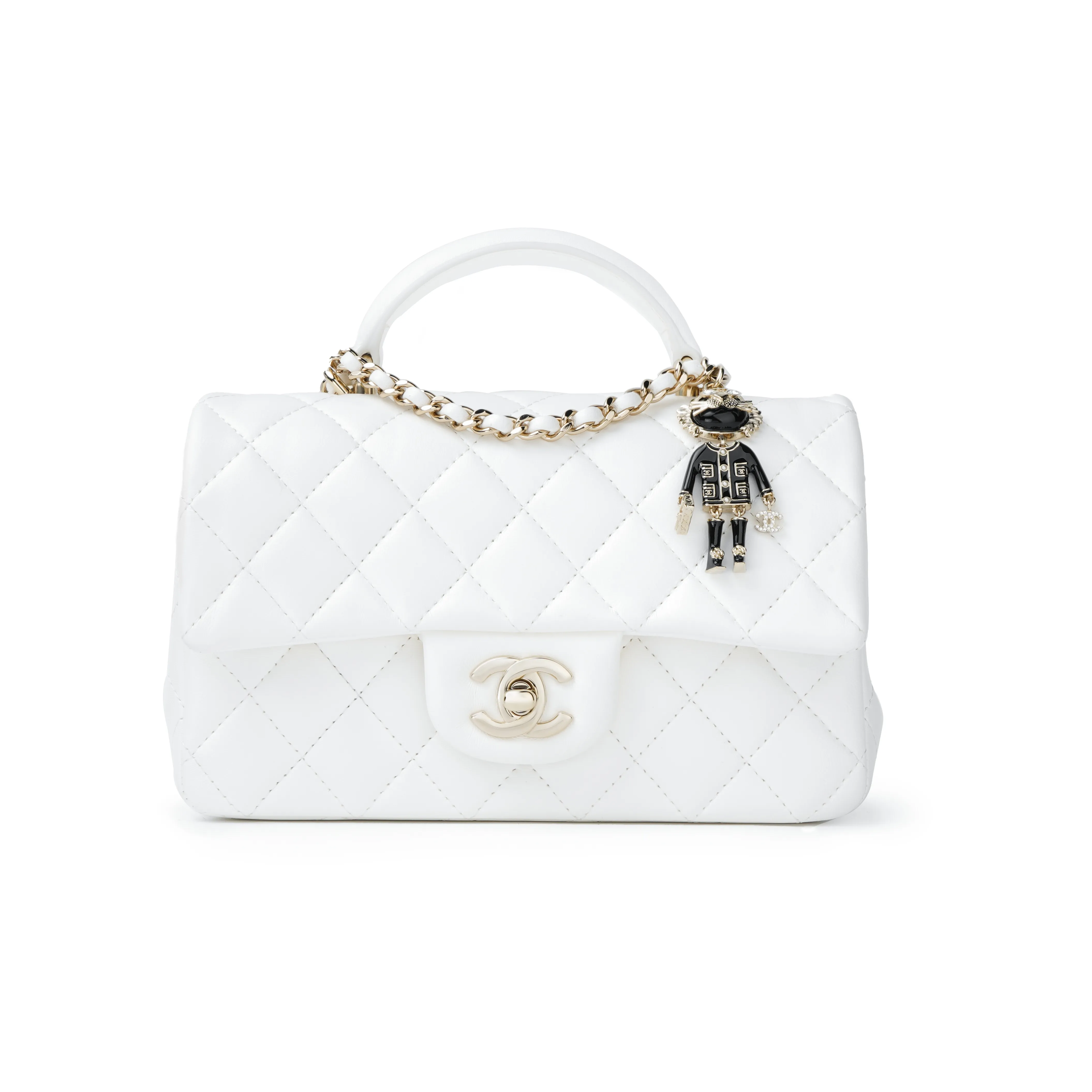 CHANEL Classic Flap CF Lambskin Handbag, Shoulder Bag, Crossbody Bag Mini Women's White