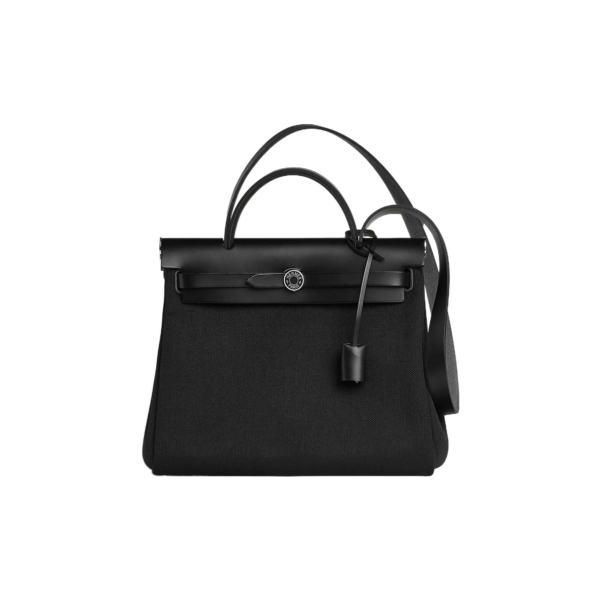 HERMES Herbag Zip Cowhide Patchwork Canvas Bag, Handbag, Shoulder Bag, Crossbody Bag Unisex Black