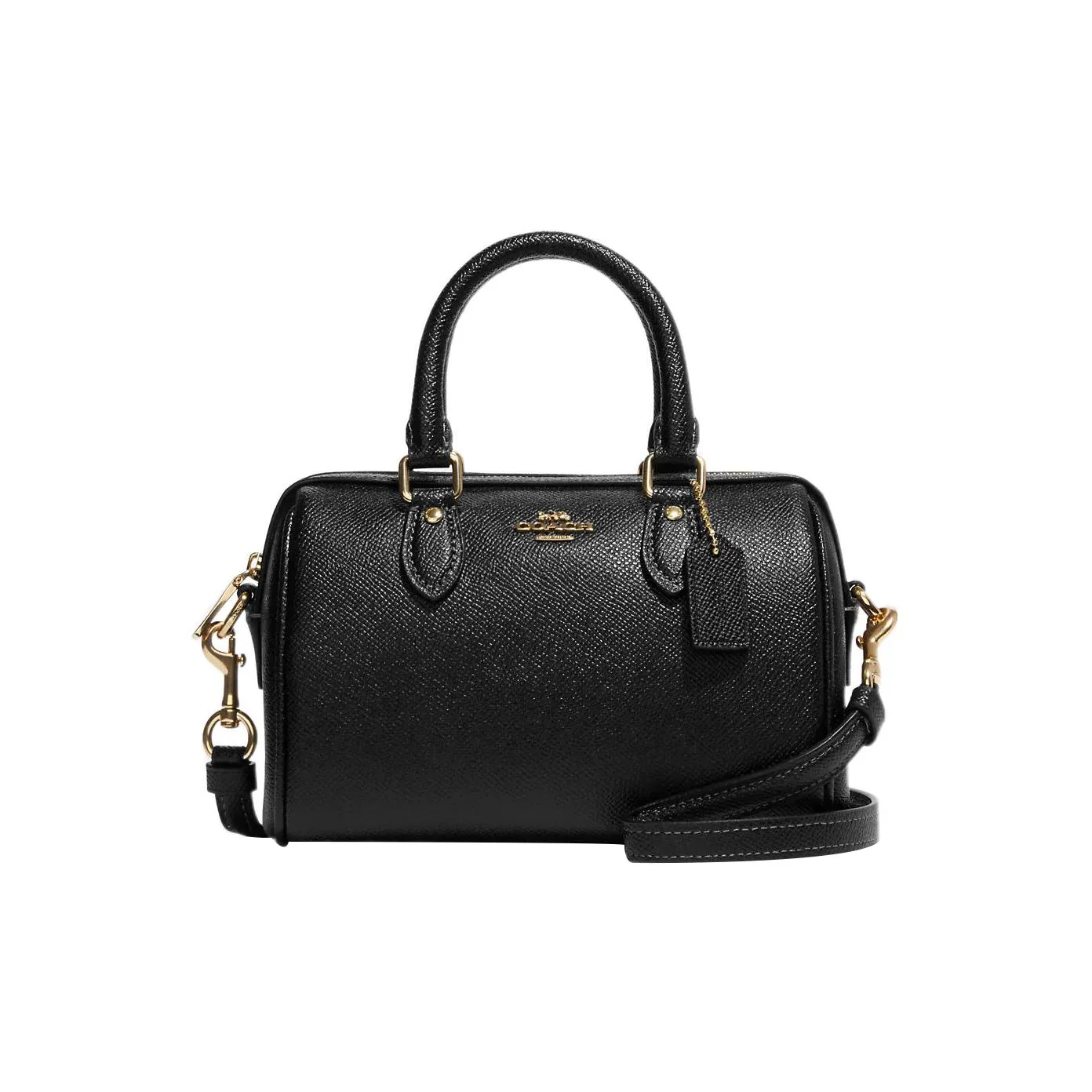 COACH Rowan Cross-Stitch Leather Handbag Shoulder Bag Crossbody Bag Small Size Women's Black