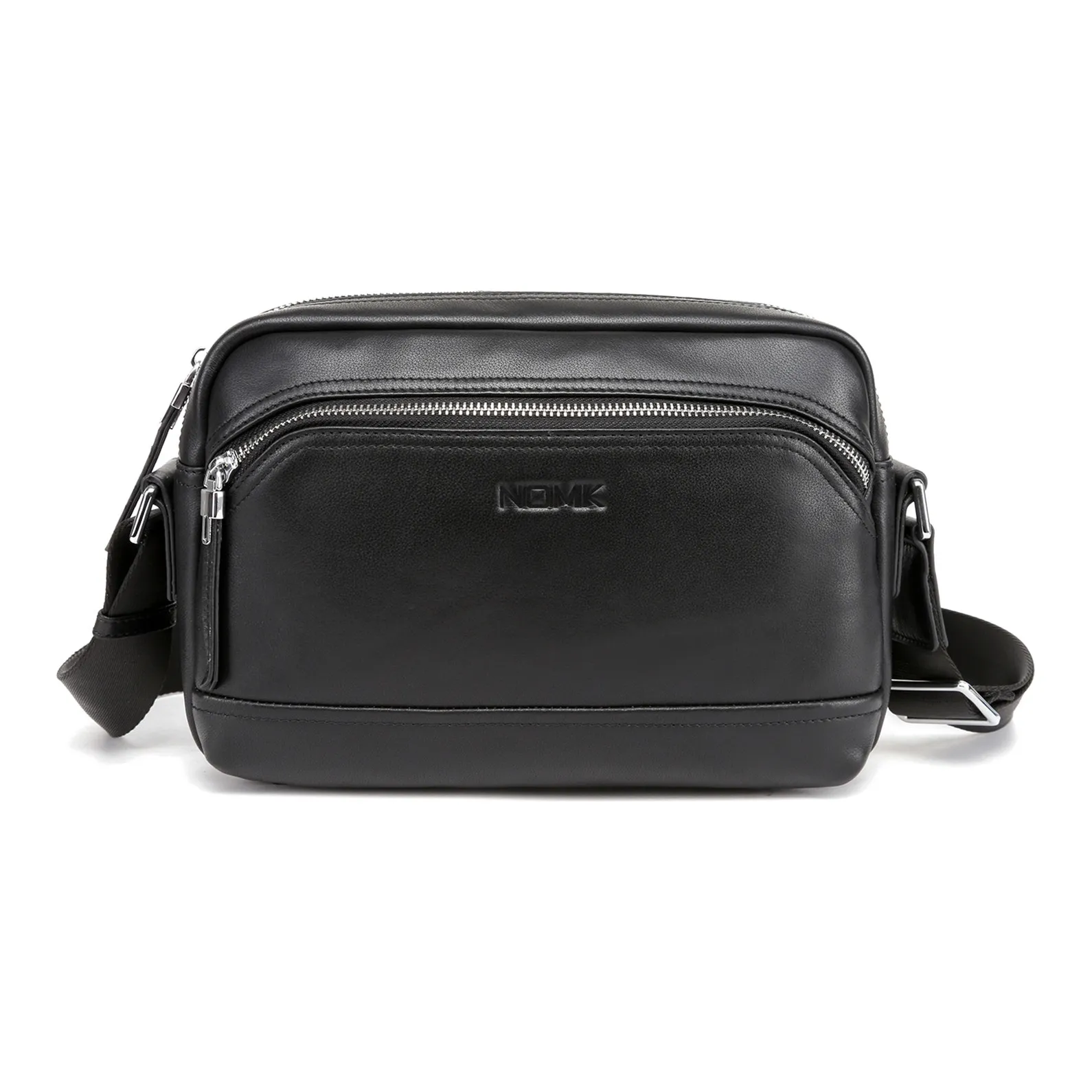 NOMK Cow Leather Messenger Bag Crossbody Bags Medium Size Men's Black