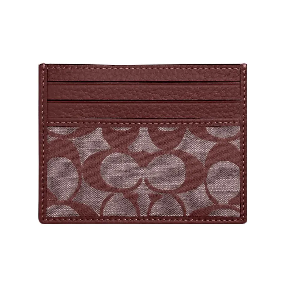 COACH Card Case Холст с кожей Картхолдер Мини Женский Бордовый