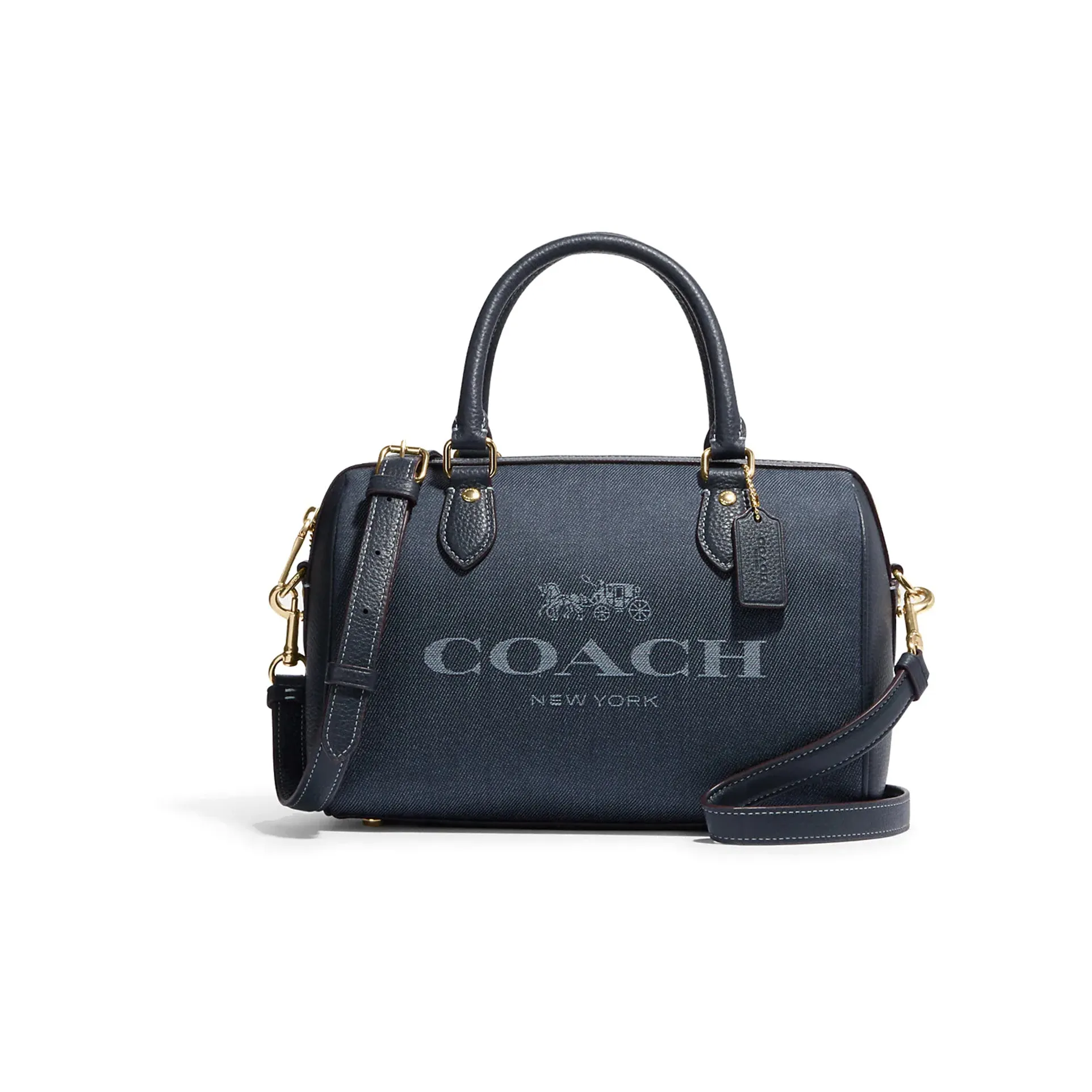 COACH Rowan Denim With Refined Pebbled Leather Handbag Shoulder Bag Crossbody Bag Medium Size Women's Denim Blue