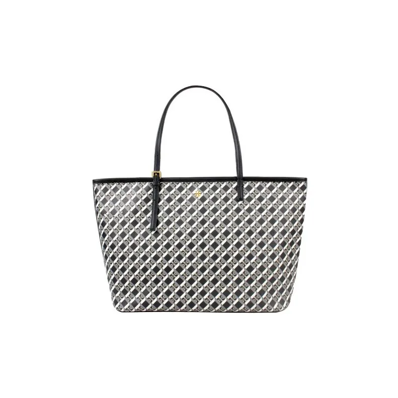 TORY BURCH GEO Coated Canvas Tote Bag, Shopping Bag, Handbag, Shoulder Bag Women's Black