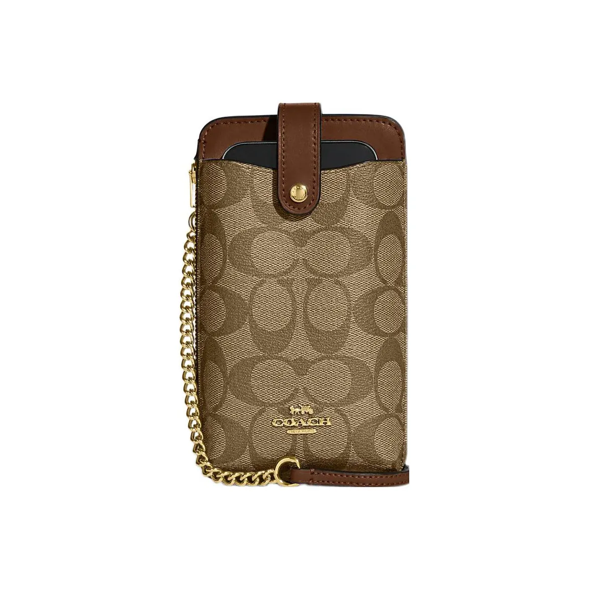 COACH Canvas With Leather One Shoulder Crossbody Cell Phone Pouch Mini Women's Tan
