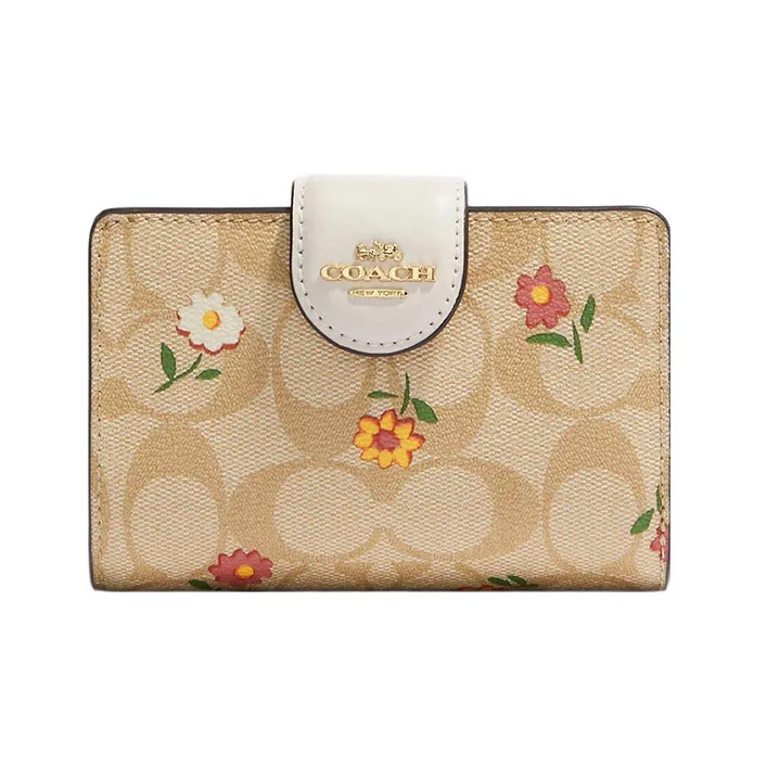 COACH Corner Zip Холст и Кожа Кошелек Средний Женский Светлый Хаки