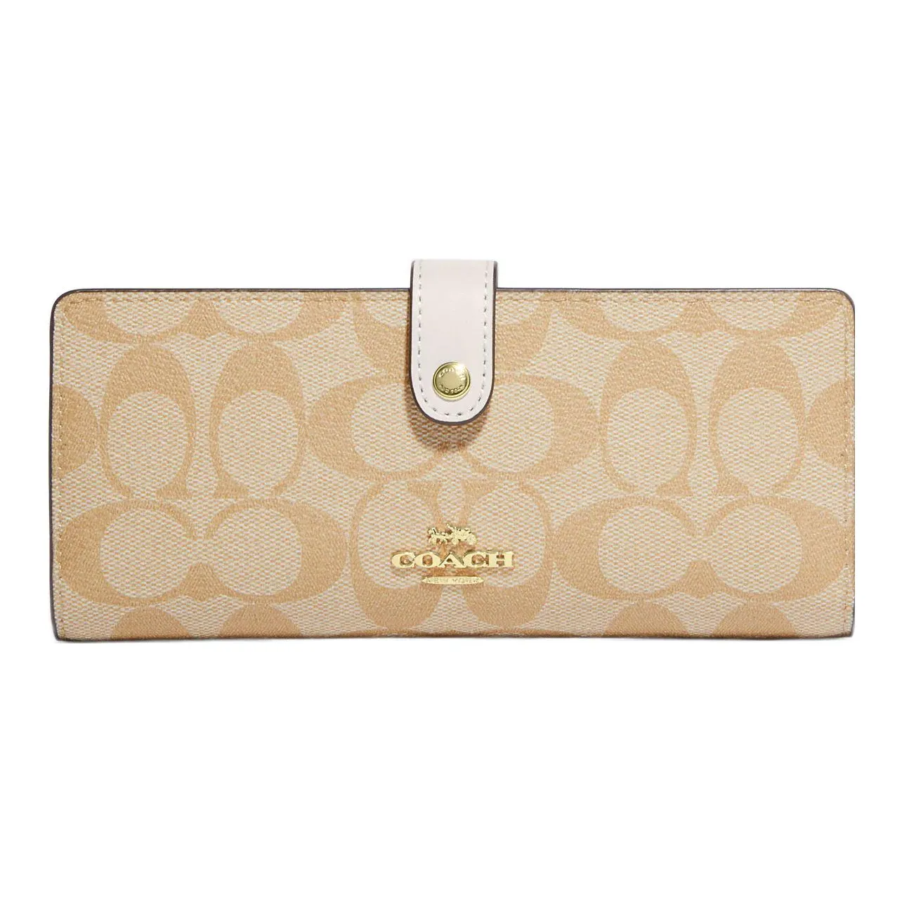 COACH Slim Wallet Coated Canvas With Leather Wallet Women's Light Khaki & Chalk White