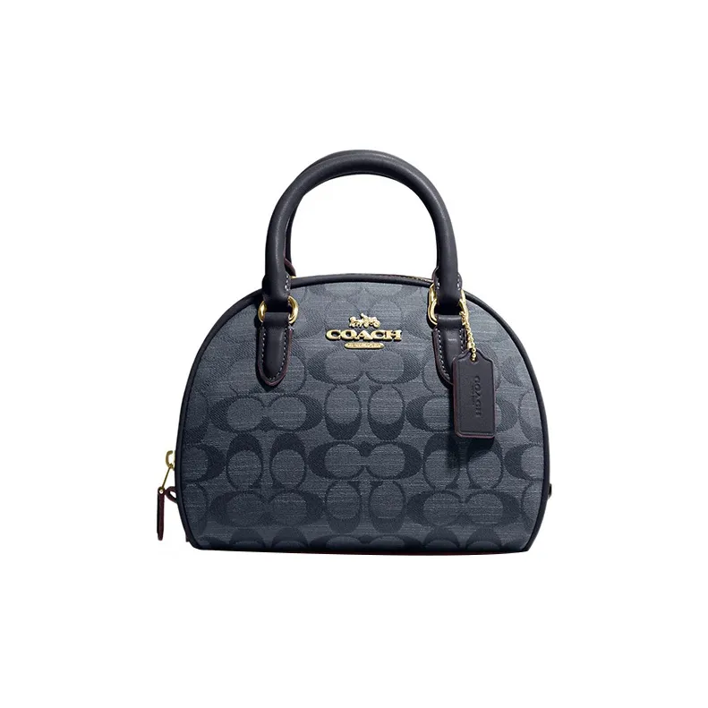 COACH Sydney Canvas With Leather Shoulder Bag Crossbody Bag Handbag Small Size Women's Dark Blue