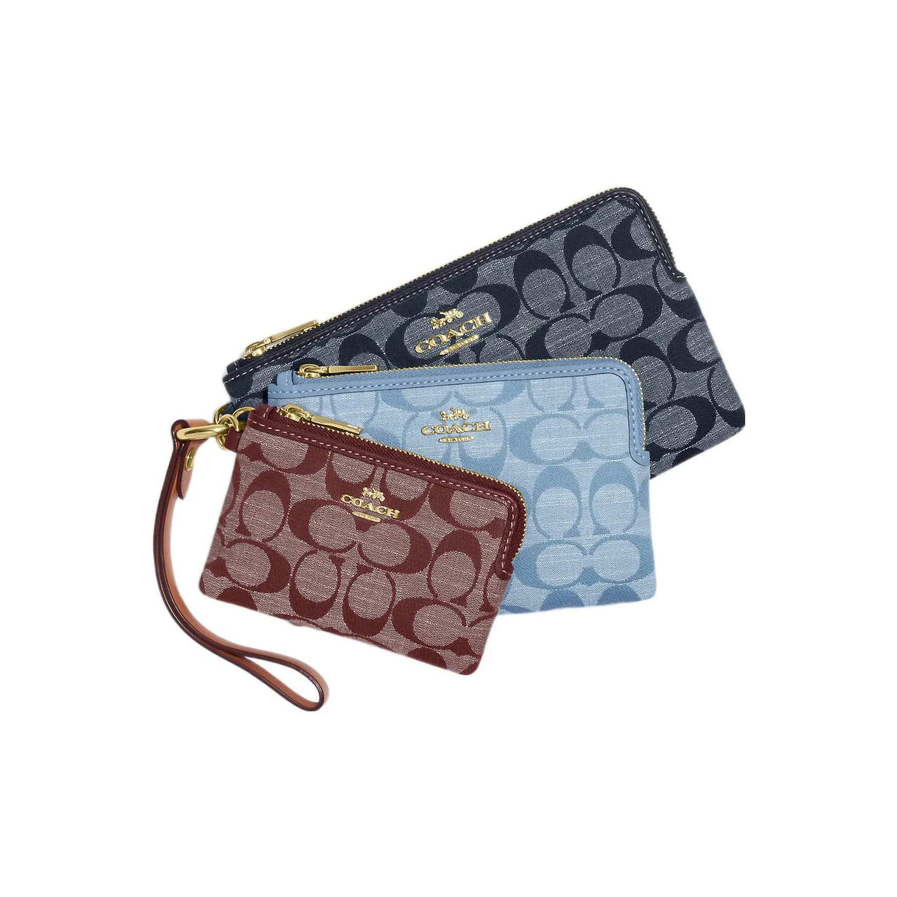 COACH Corner Zip Холст и Кожа Клатч Маленький Женский Темно-синий