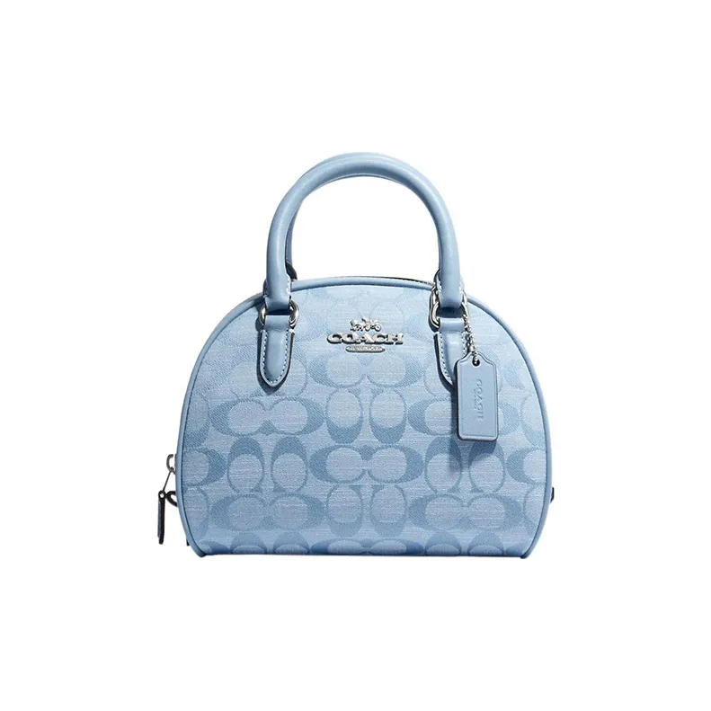 COACH Sydney Холст и Кожа Сумка через плечо Сумка Маленькая Женская Светло-Синяя