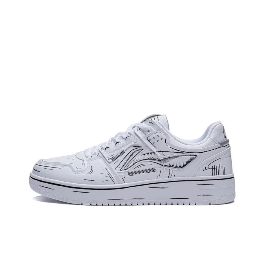 LiNing Tianji Anti Slip Wear Resistant Breathable Height Increasing Low Top Skateboard Shoes White Black