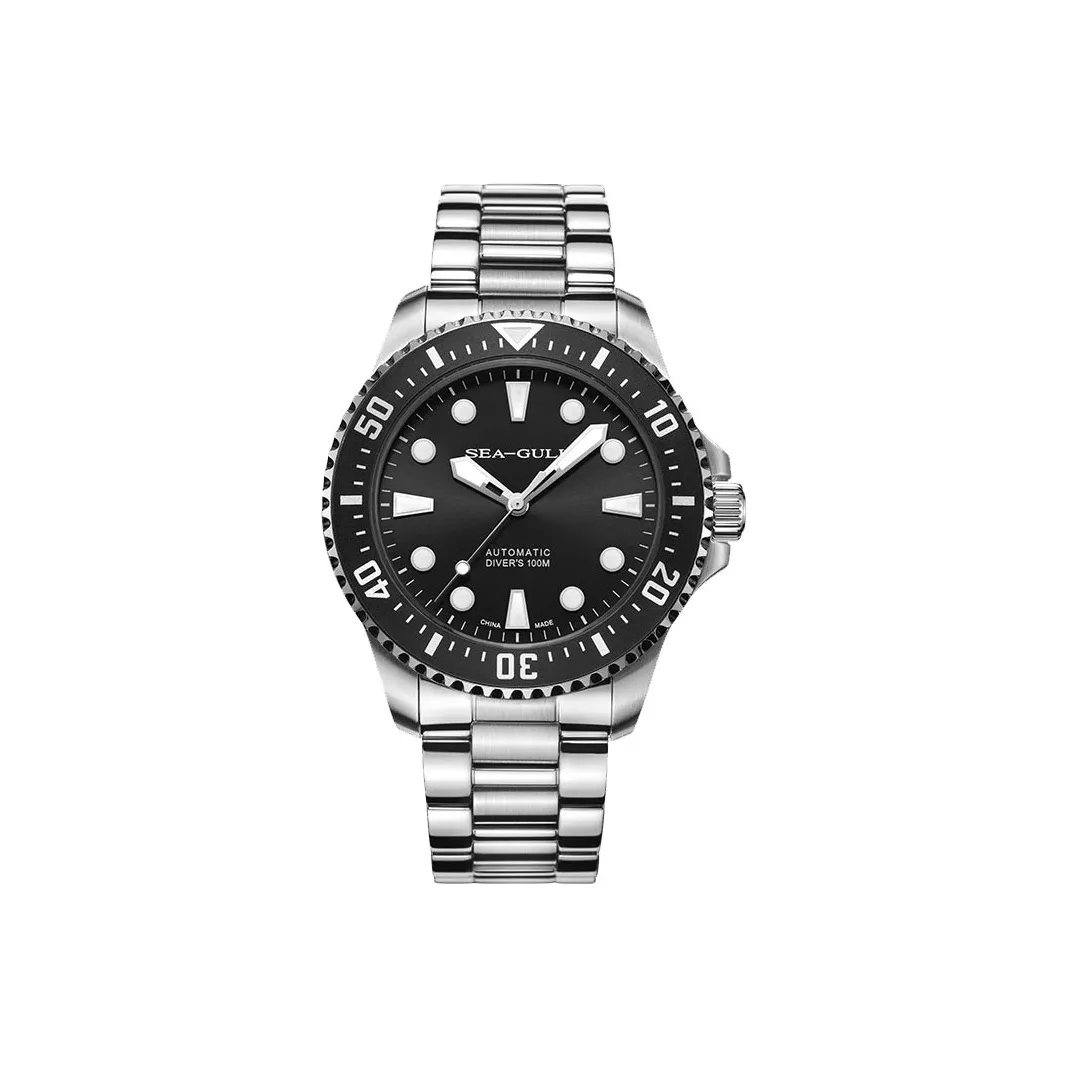 Sea Gull Ocean Series Автоматический Механический Механизм Стальной Ремешок Часы Мужские Черный Циферблат