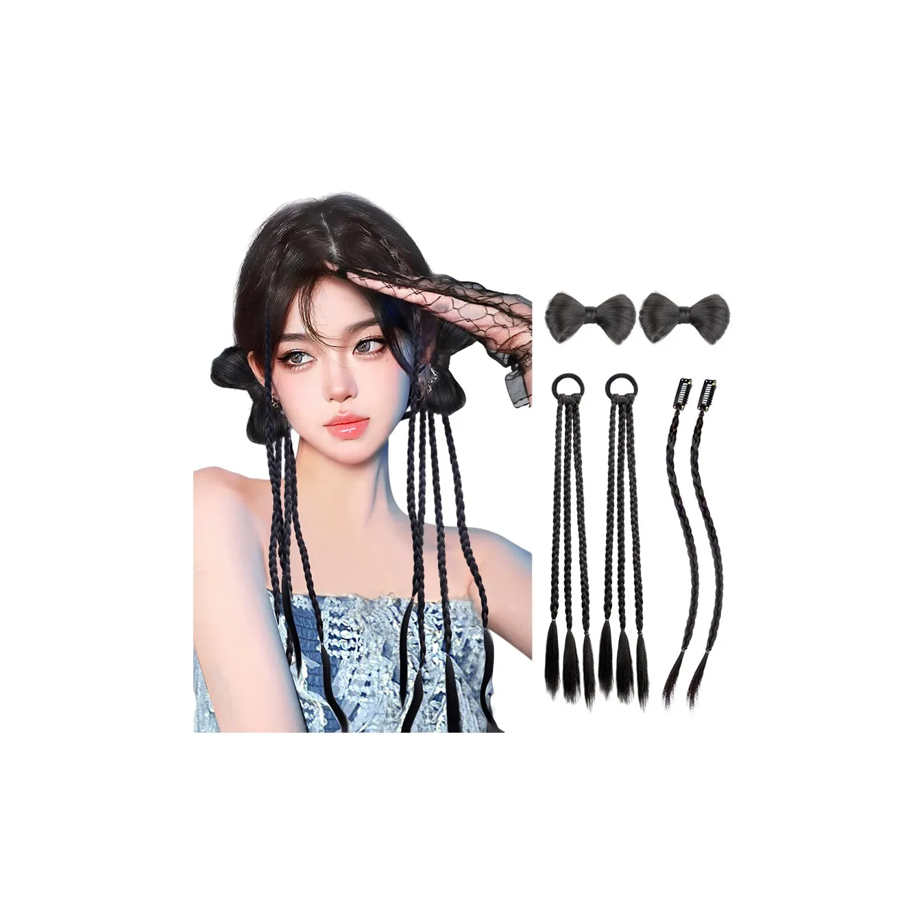 YOSEE Перука Твист Плетеная Косичка Миллениум Горячая Девушка Бант Y2K Твист Перука для Косички