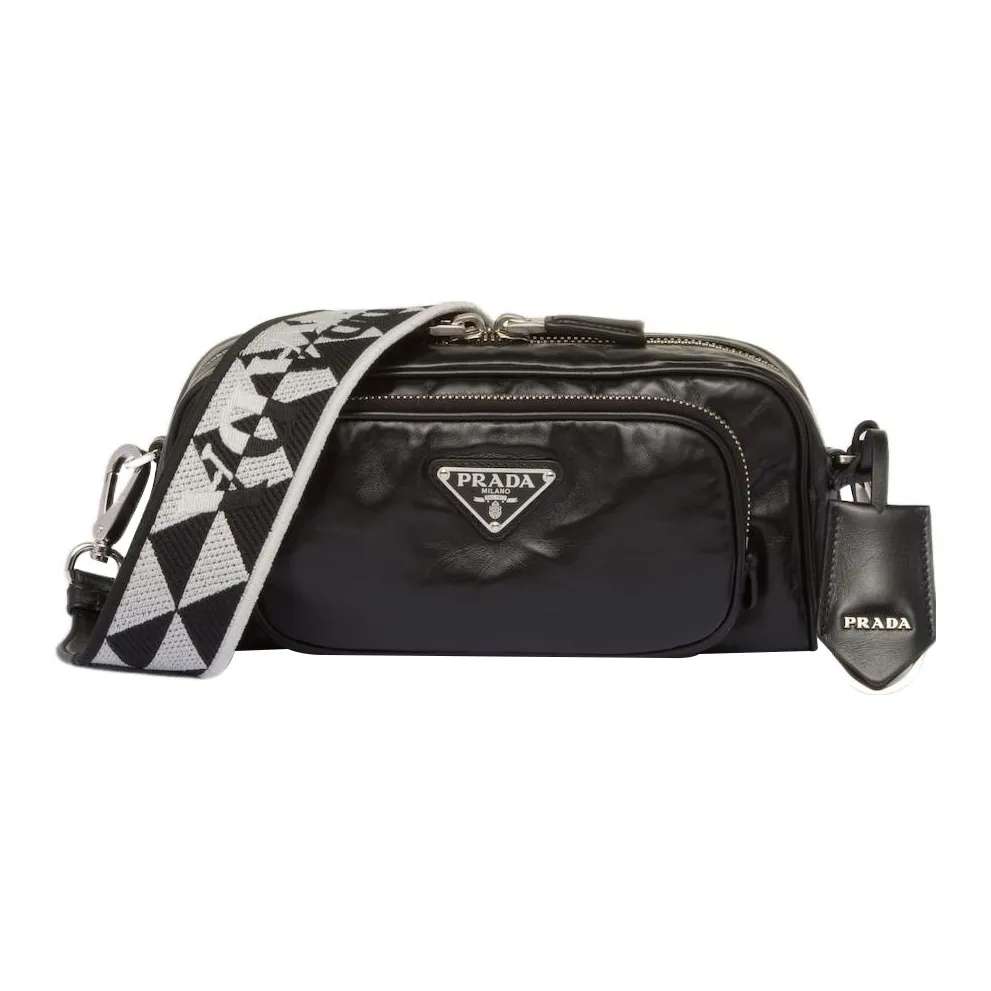 PRADA Nappa Antique Leather Multi Pocket Shoulder Bag Black