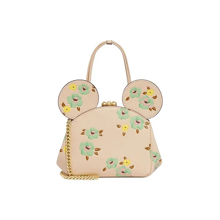 COACH Disney Коллаборация Kisslock Коровья кожа Сумка через плечо Сумка Женская Цвет Слоновая кость