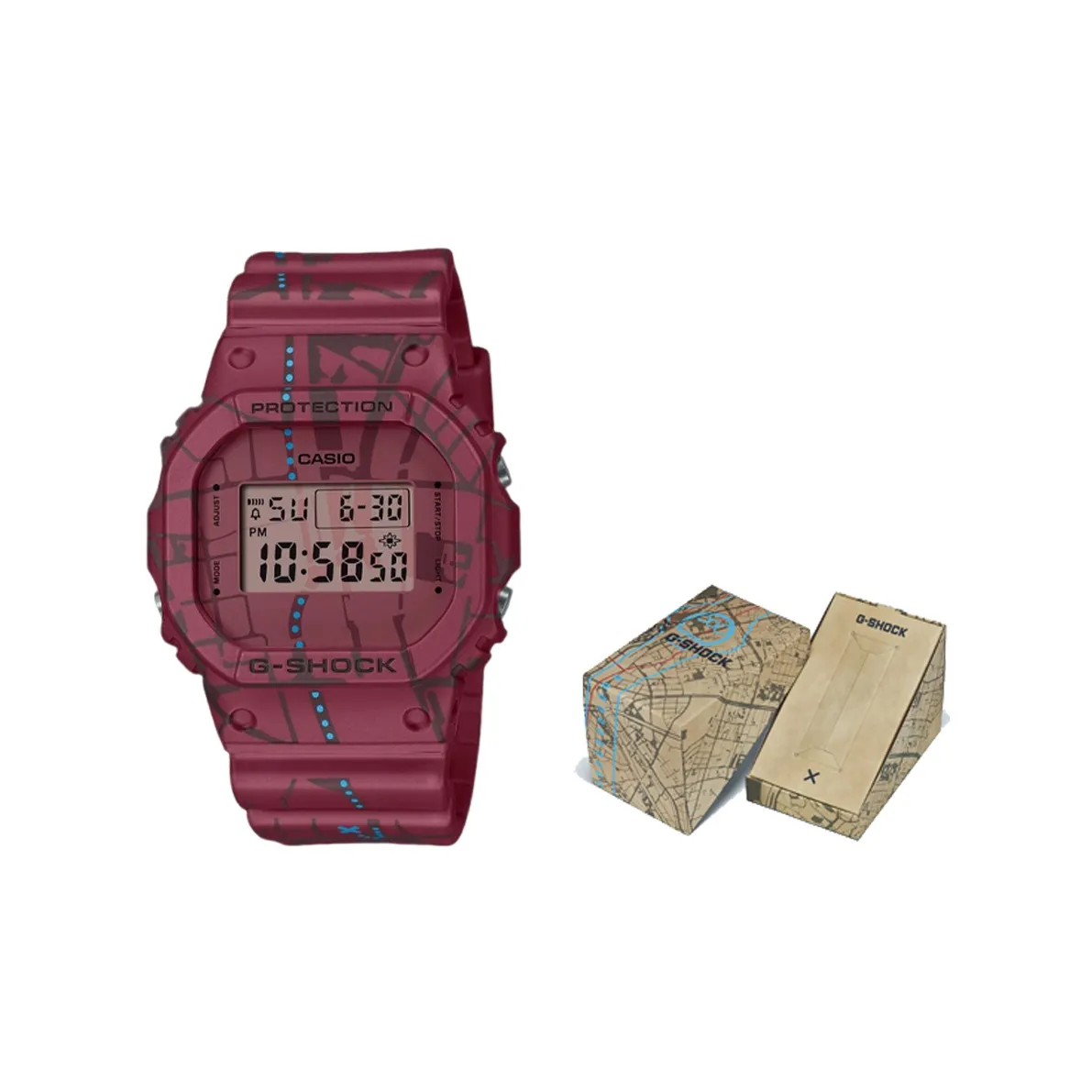 CASIO Кварцевый механизм Мужские часы серии SQUAD 48,9мм*42,8мм*13,4мм Красный