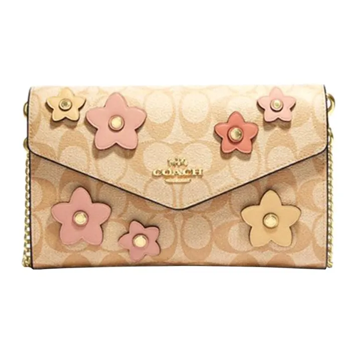 coach whipstitched Envelope Leather Envelope Bag, Clutch, Coin Purse Women's Khaki