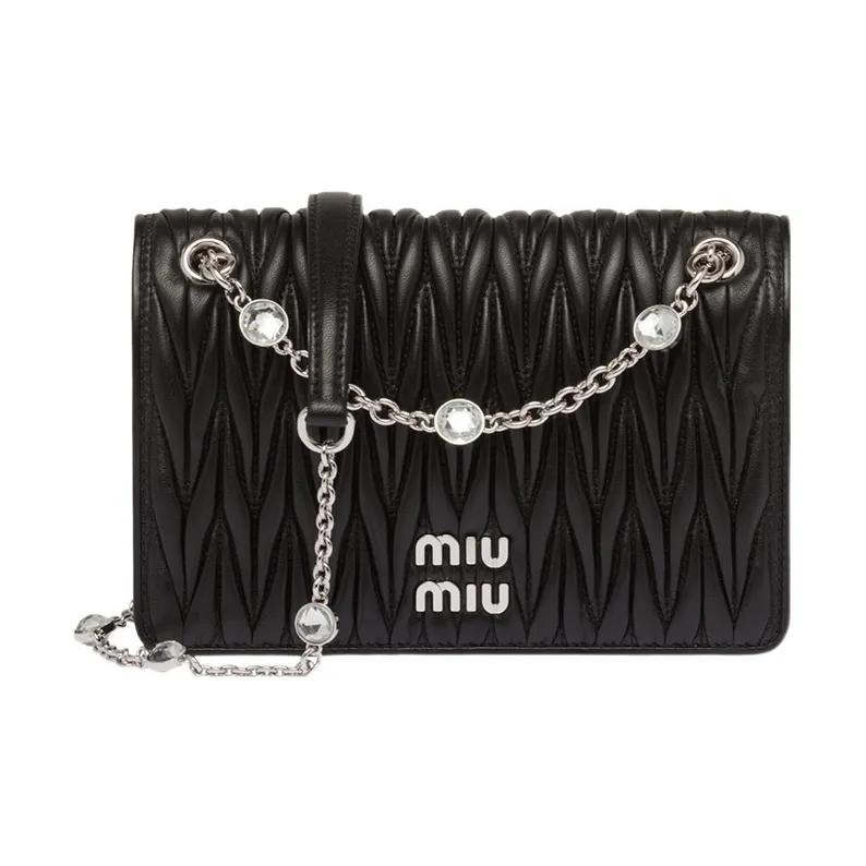 MIU MIU Matelassé Soft Sheep Leather Crossbody Bag, Shoulder Bag Women's Black