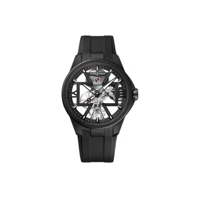 ULYSSE NARDIN· Manual Mechanical Movement Men's Watches Watch Cut Out Dial Titanium Watch Case Rubber Strap