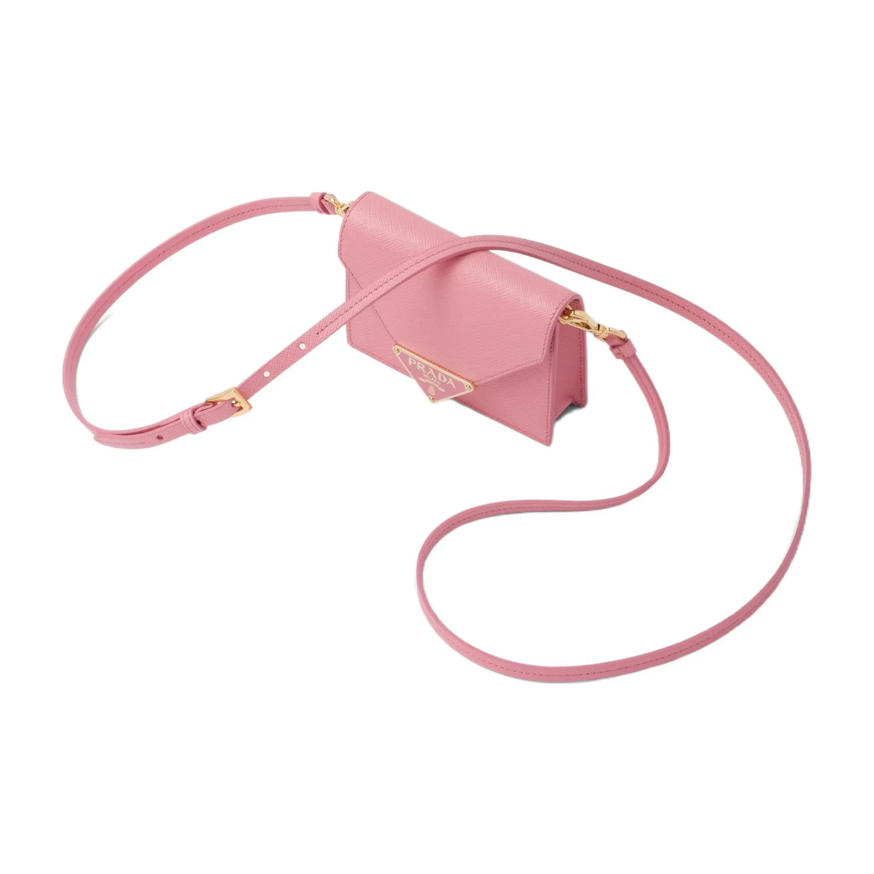 PRADA Cow Leather One Shoulder Crossbody Card Holder Women's Petal Pink