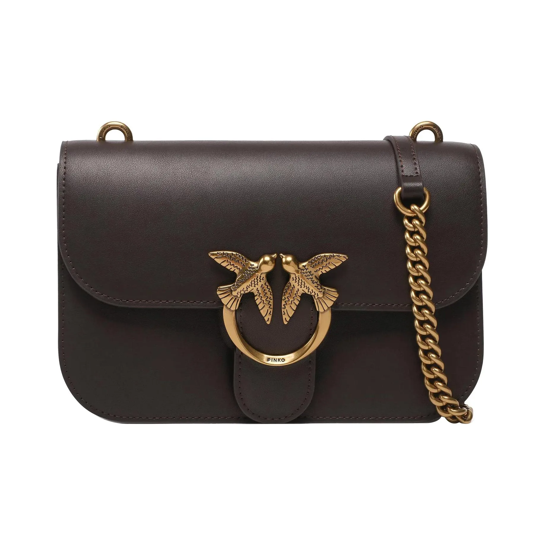 PINKO Calfskin Shoulder Bag, Crossbody Bag Women's Dark Brown