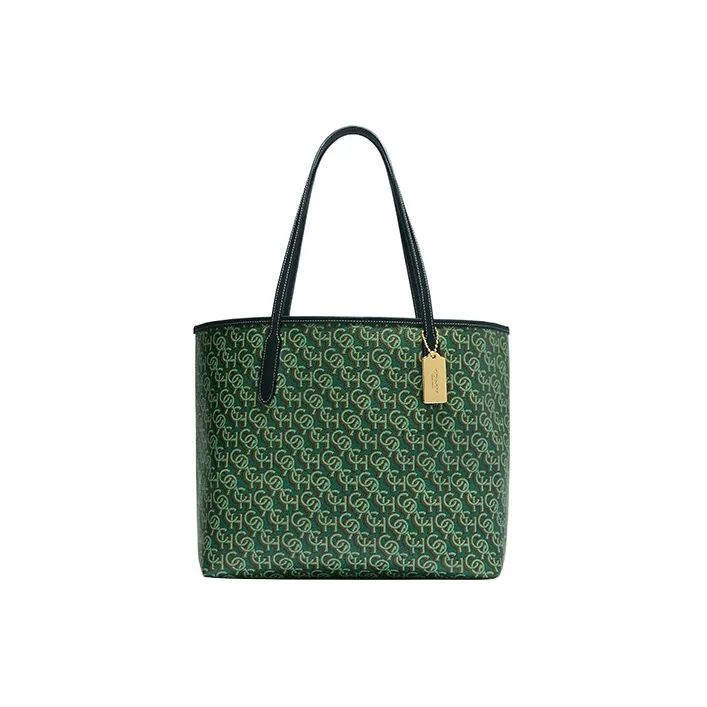 COACH City Printed Coated Canvas With Smooth Leather Tote Bag, Shopping Bag, Handbag, Shoulder Bag Women's Green