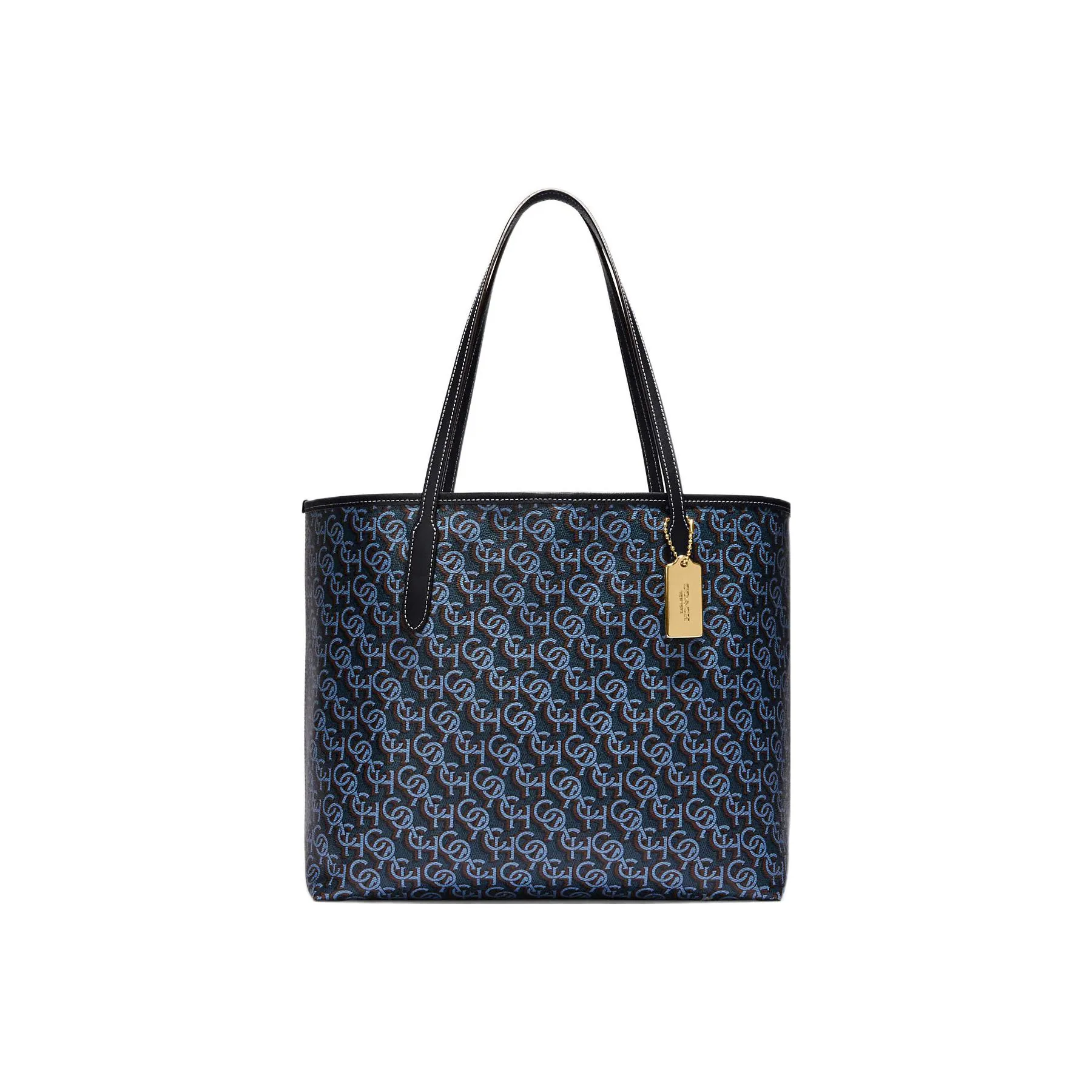 COACH City Canvas With Leather Tote Bag, Shopping Bag, Handbag, Shoulder Bag Women's Marine Blue