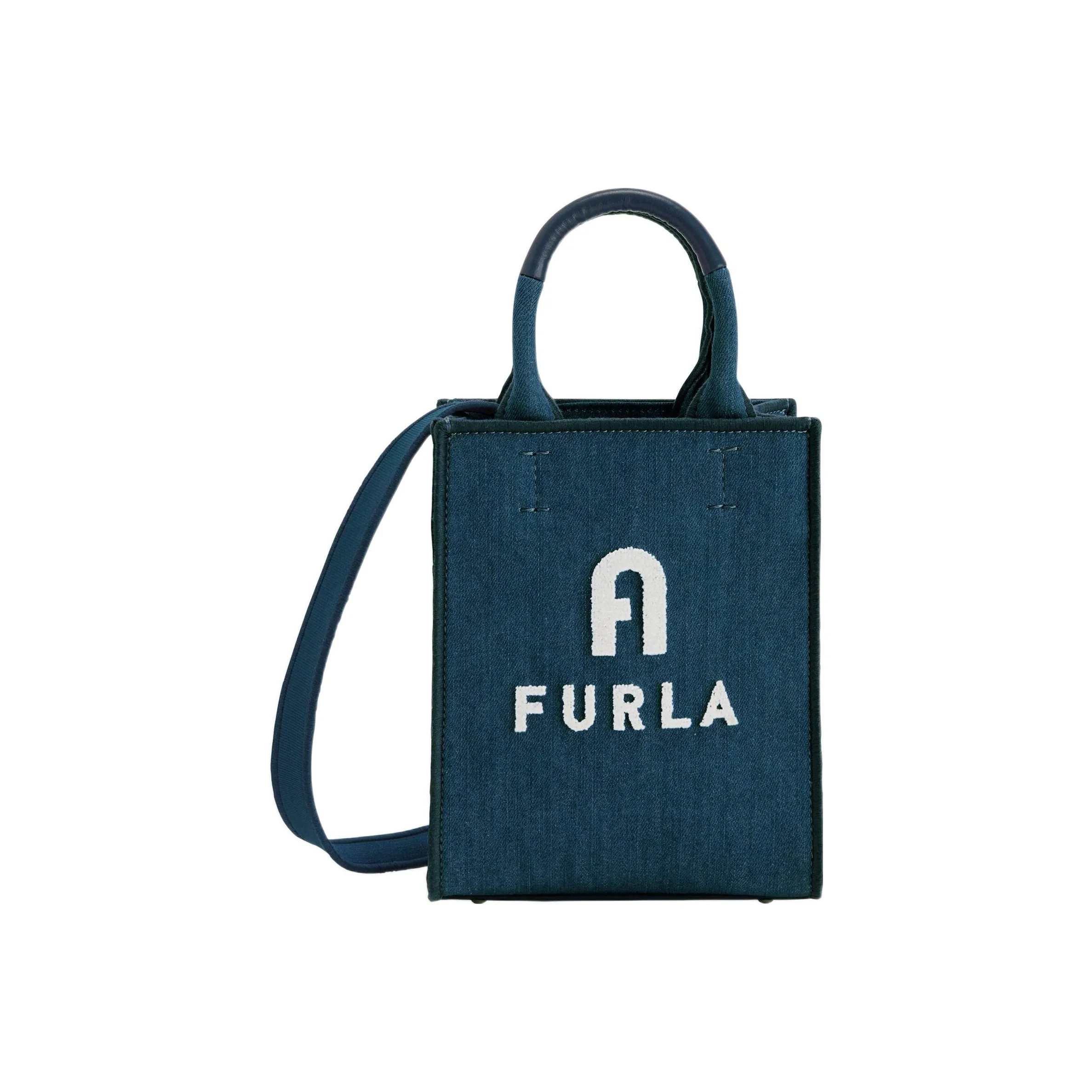 Furla Opportunity Деним Ткань Тоут Сумка Сумка для покупок Сумка через плечо Сумка Мини Женская Морской Синий