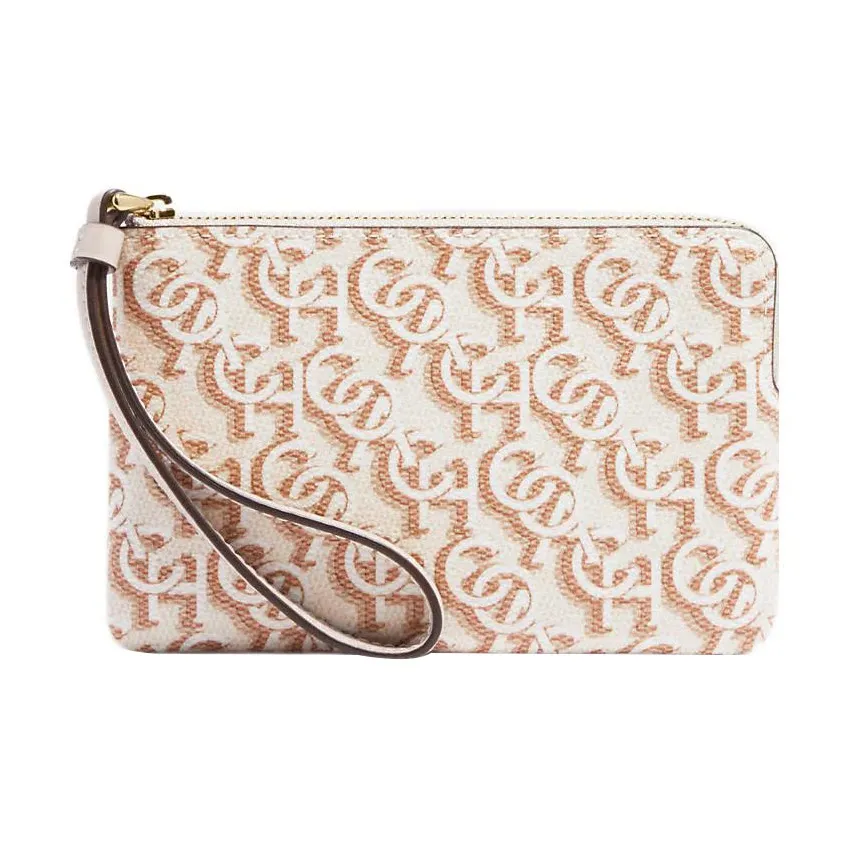 COACH Corner Zip Canvas With Leather Wrist Bag Clutch Small Women's Chalk White