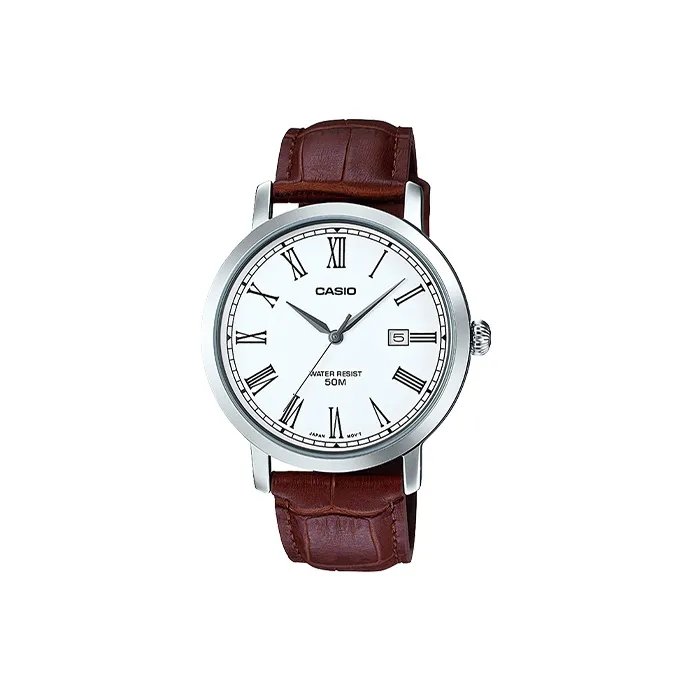 CASIO Standard Series Кварцевый механизм Естественная кожа Ремешок Часы Мужские Белый циферблат MTP E149L 7B