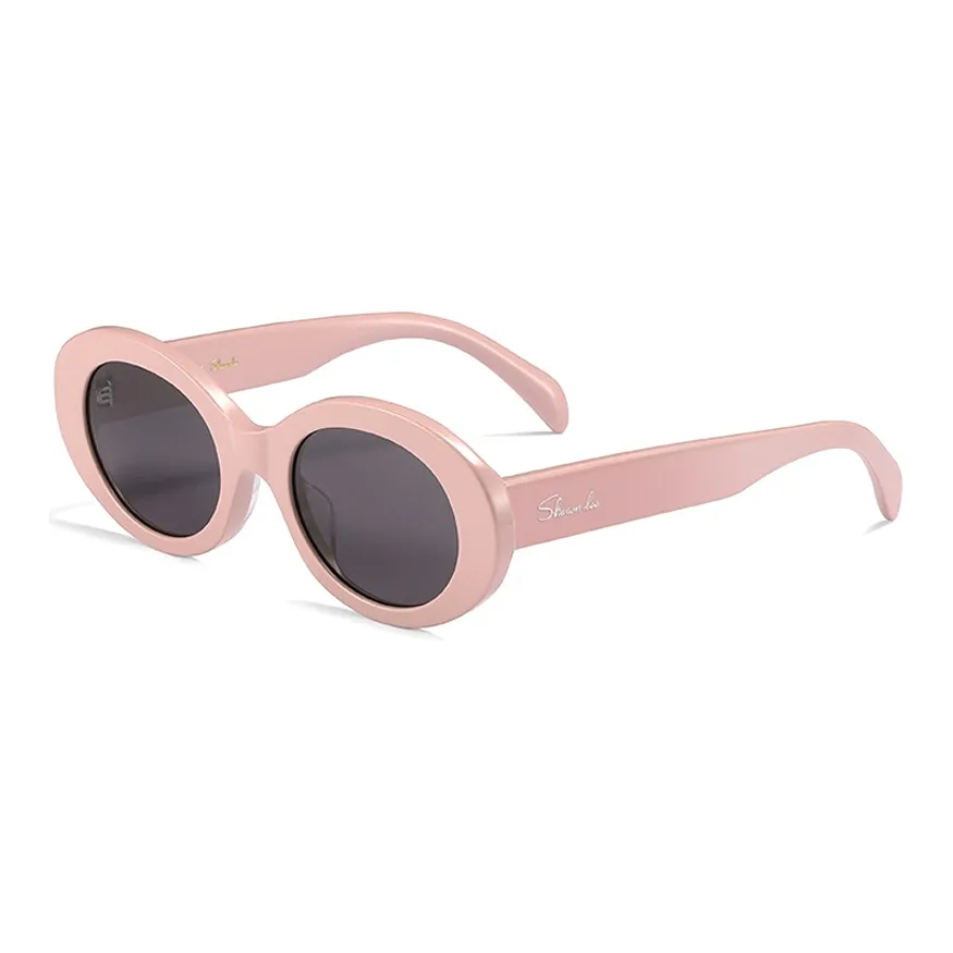 SHAWN LEE Plate Frame Oval Sunglasses Women's Rose Pink Ecru Transparent Tea Black