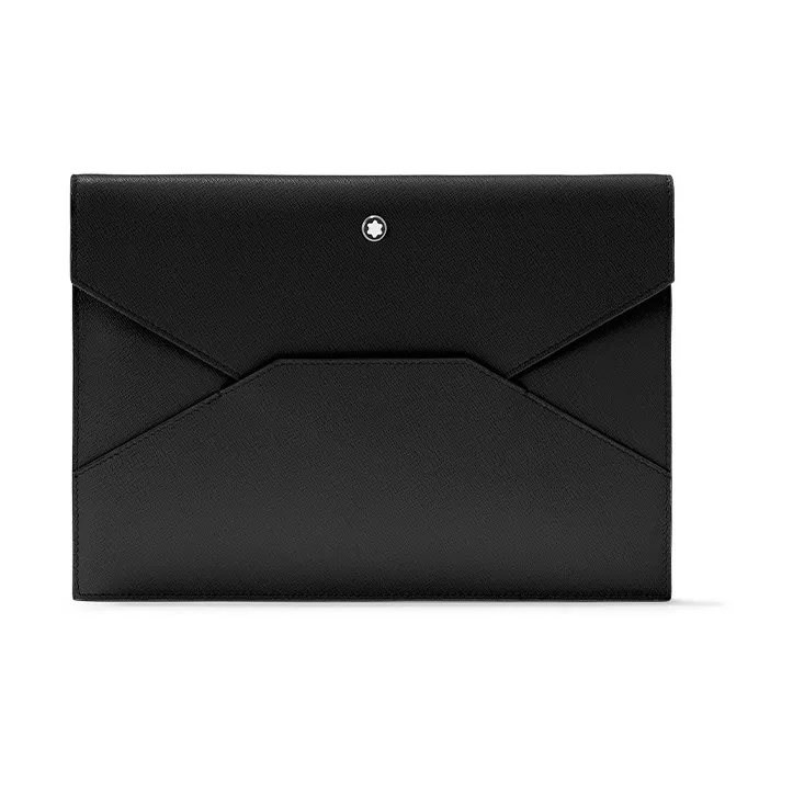 MONTBLANC Full Grain Leather Clutch Briefcase Men's Black
