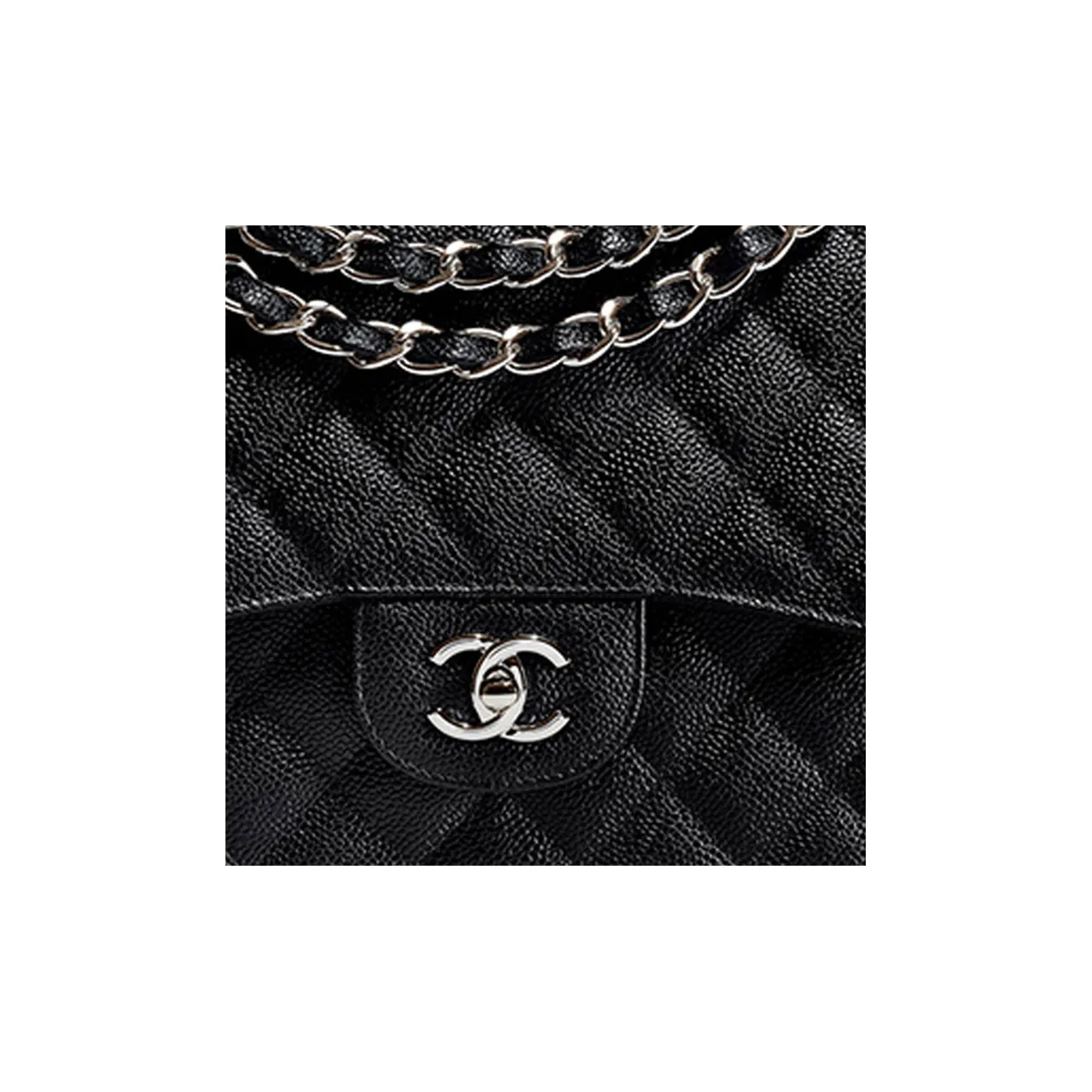 CHANEL Classic Flap CF Grain Embossed Cow Leather Flap Bag, Shoulder Bag, Crossbody Bag Tubas Women's Black