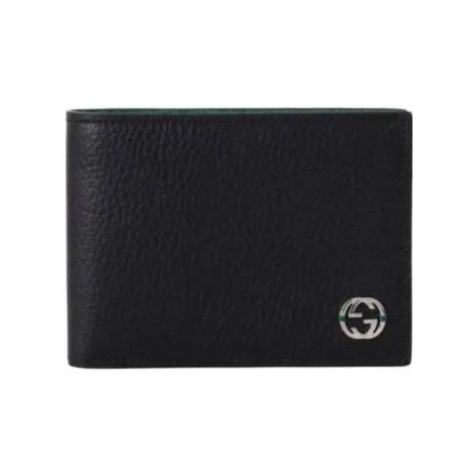 GUCCI Interlocked Gg Bifold Wallet 6 Card Slot Black/Green