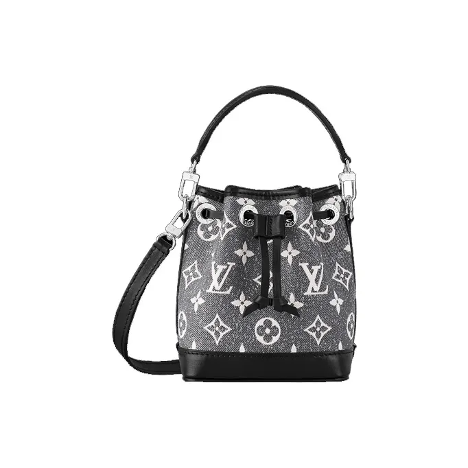 LOUIS VUITTON NOE Denim With Cow Leather Trim Bucket Bag, Handbag, Shoulder Bag, Crossbody Bag Extra Mini Women's Gray